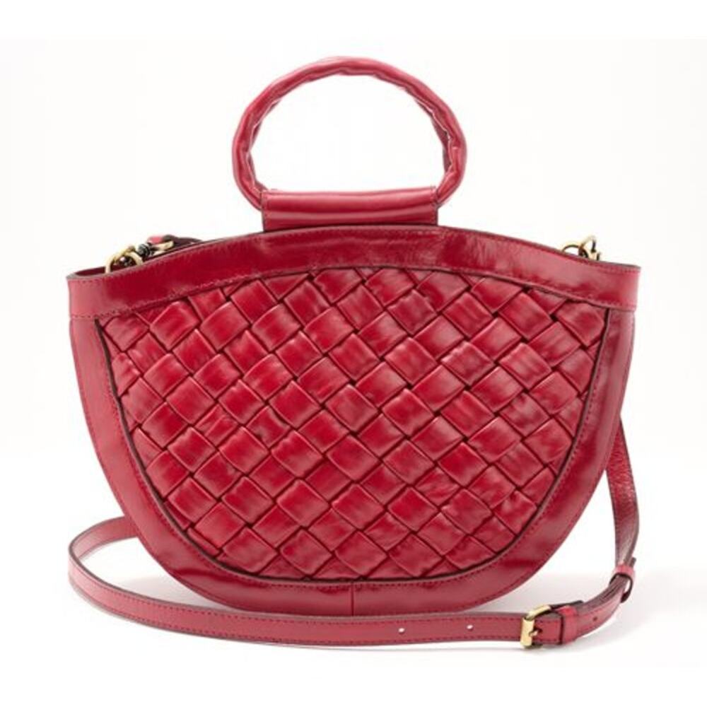 Patricia Nash Leather Ossi Satchel with Crossbody Strap Ruby Red